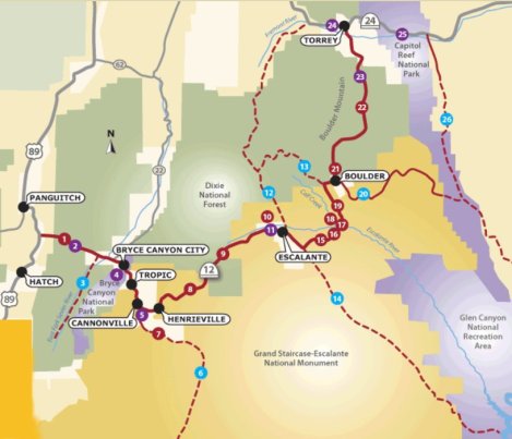 Map of Utah Scenic Byway 12