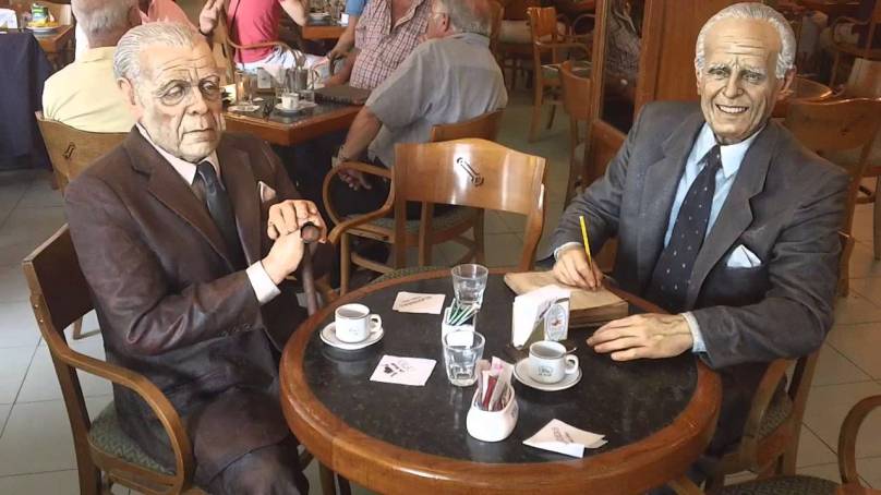 Table for Two at La Biela: Statues of Jorge Luis Borges and Adolfo Bioy Casares